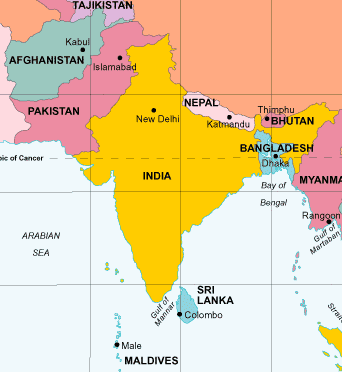 map of asia countries. known as Southern Asia,